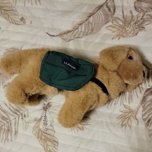 L.L. Bean Tan Plush Dog with Green Backpack